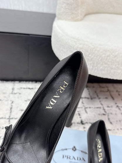 PRADA 26S POINTED-TOE HIGH HEELS 75MM IN BLACK CALFSKIN