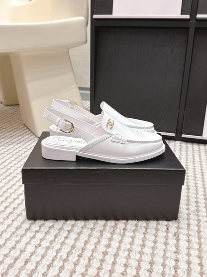 CHANEL 26S SLINGBACK LOAFERS IN WHITE GLOSSY CALFSKIN
