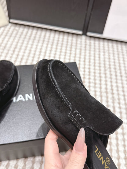 CHANEL 26S LOAFER MULES IN BLACK SUEDE