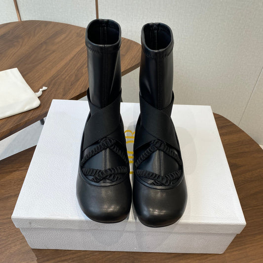 DIOR 25S STRETCH BALLET BOOTS IN BLACK FULL CALFSKIN