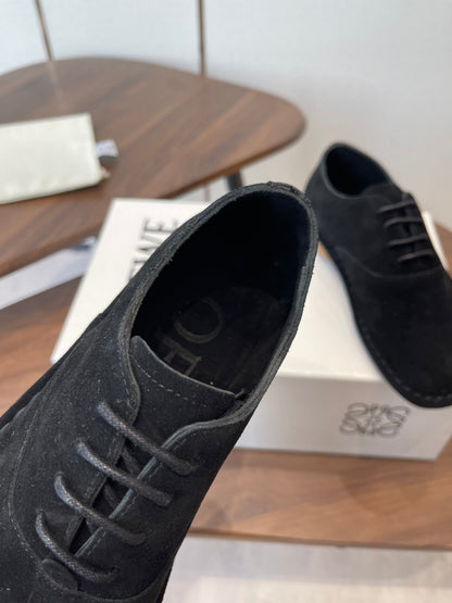 LOEWE 26S FOLIO DERBY SHOES IN BLACK SUEDE