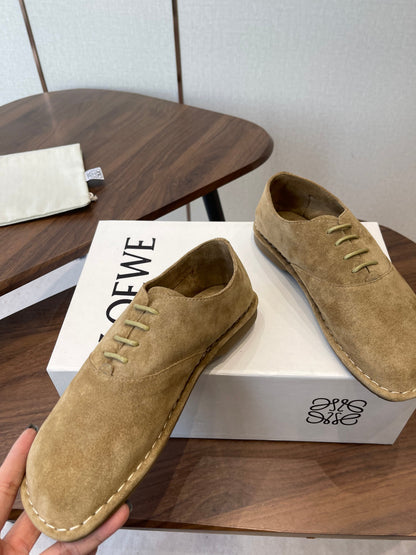 LOEWE 26S FOLIO DERBY SHOES IN LIGHT BROWN SUEDE
