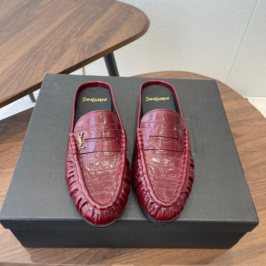 YSL 26S LOAFER MULES IN DARK RED CALFSKIN