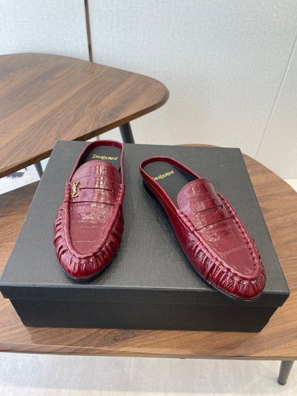 YSL 26S LOAFER MULES IN DARK RED CALFSKIN