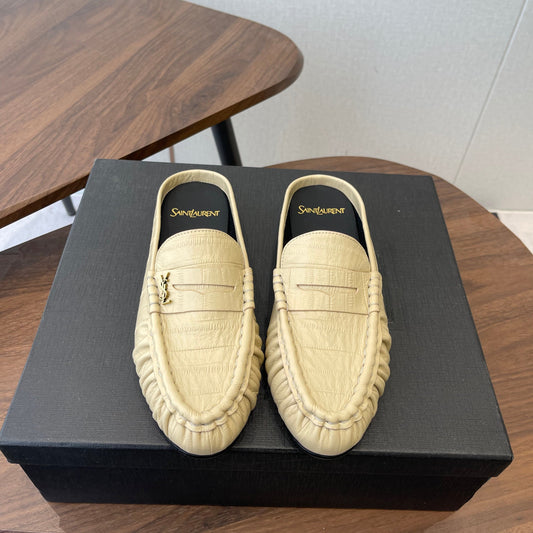 YSL 26S LOAFER MULES IN BEIGE CALFSKIN