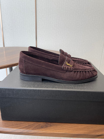 YSL 26S LOAFER IN DARK PLUM BROWN SUEDE