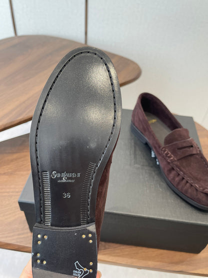 YSL 26S LOAFER IN DARK PLUM BROWN SUEDE