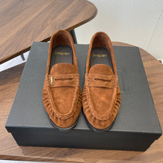 YSL 26S LOAFER IN BURNT ORANGE BROWN SUEDE
