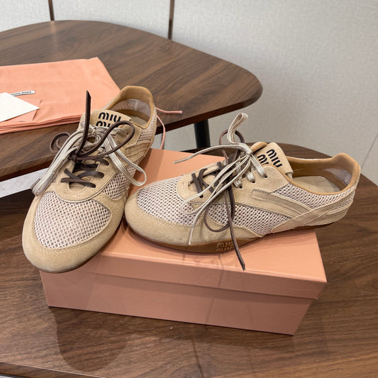 MIUMIU 26S SNEAKERS IN BROWN MESH AND SUEDE