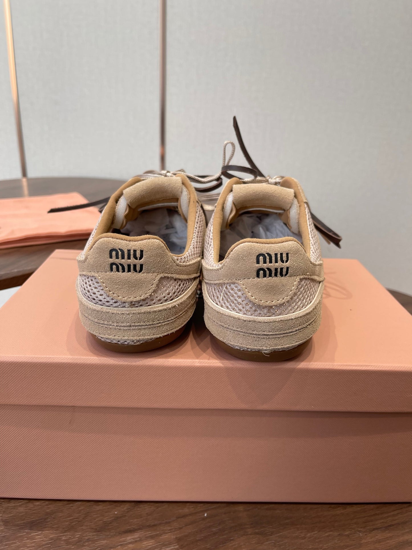 MIUMIU 26S SNEAKERS IN BROWN MESH AND SUEDE