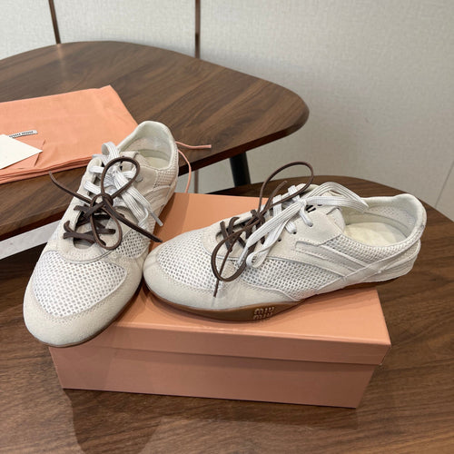 MIUMIU 26S SNEAKERS IN WHITE MESH AND SUEDE