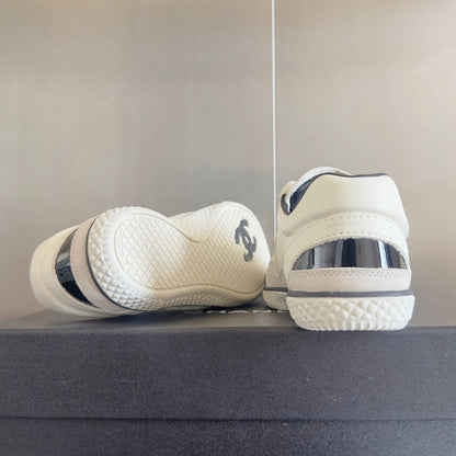 CHANEL 25S SNEAKERS WITH PATENT TOE 20MM IN WHITE CALFSKIN