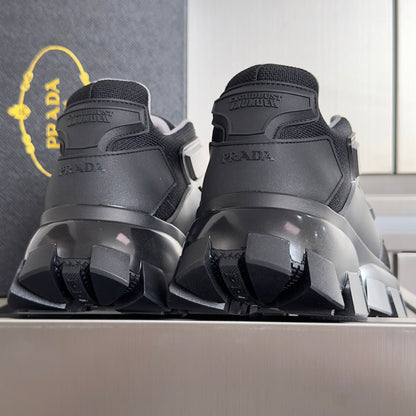 PRADA 26S CLOUDBUST THUNDER SNEAKERS 60MM IN BLACK AND SILVER MESH FABRIC AND TPU