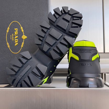 PRADA 26S CLOUDBUST THUNDER SNEAKERS 60MM IN LIME YELLOW MESH FABRIC