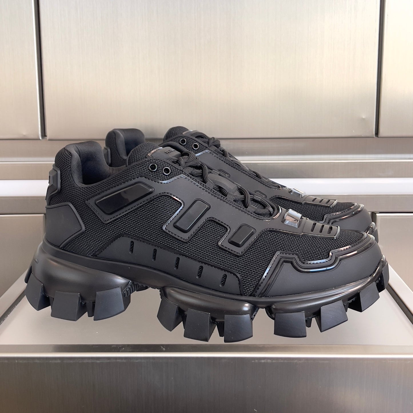 PRADA 26S CLOUDBUST THUNDER SNEAKERS 60MM IN BLACK MESH FABRIC