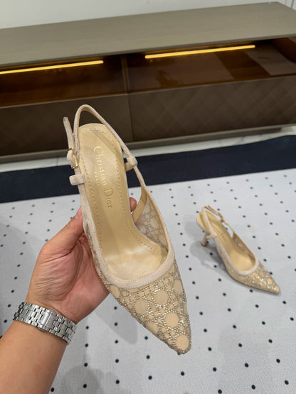 HIGH HEELS SLINGBACK IN CAMEL BEIGE LAMB SUEDE 10 CM