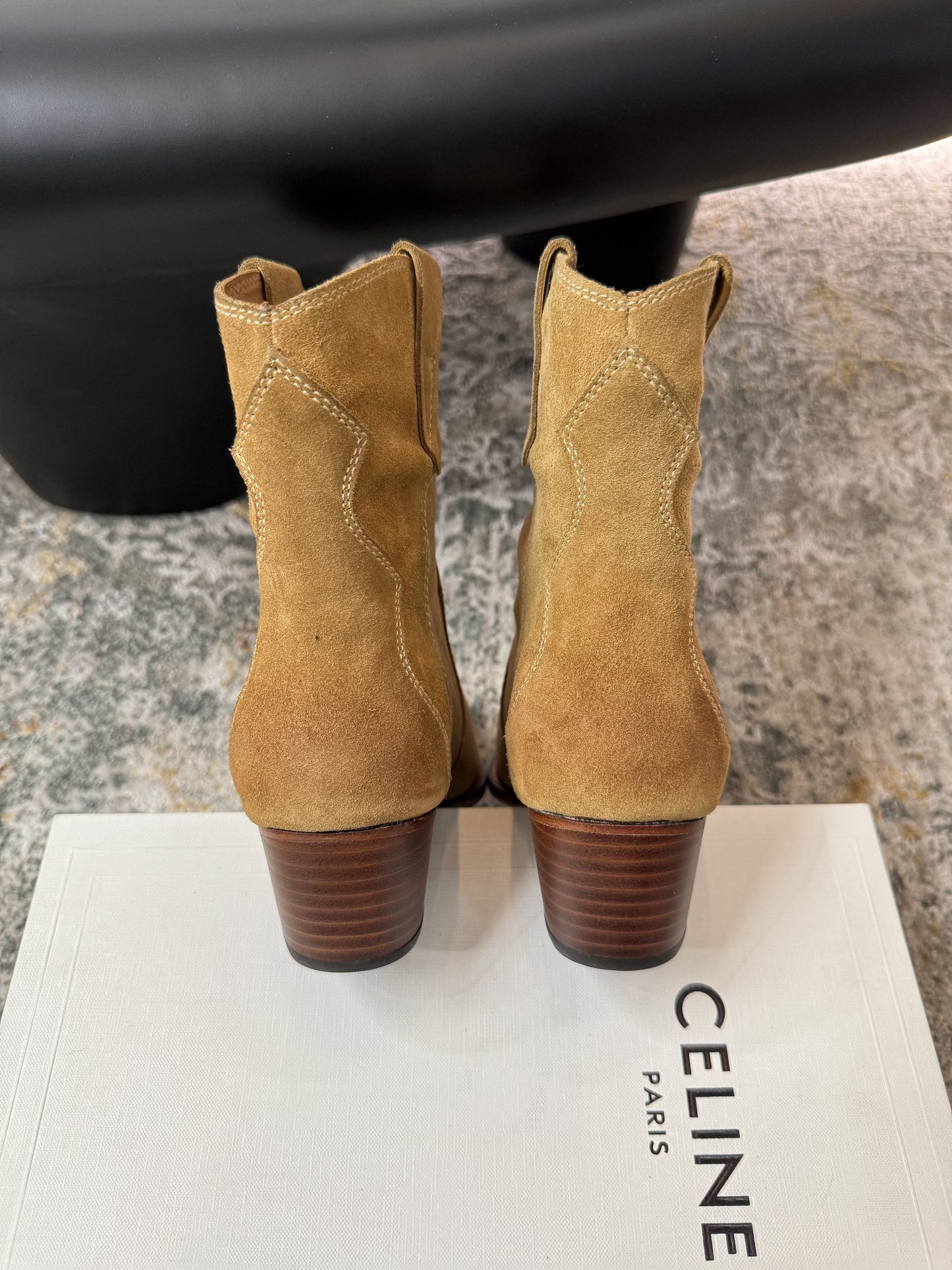 CELINE 26S ANKLE BOOTS 55 MM IN CAMEL BROWN SUEDE