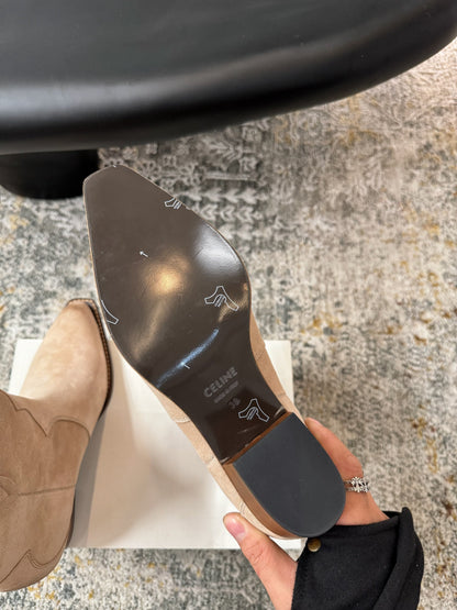 CELINE 26S ANKLE BOOTS 55 MM IN BEIGE SUEDE