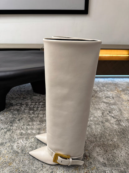 BALMAIN 26S BOOT 85 MM IN CREAM WHITE CALFSKIN