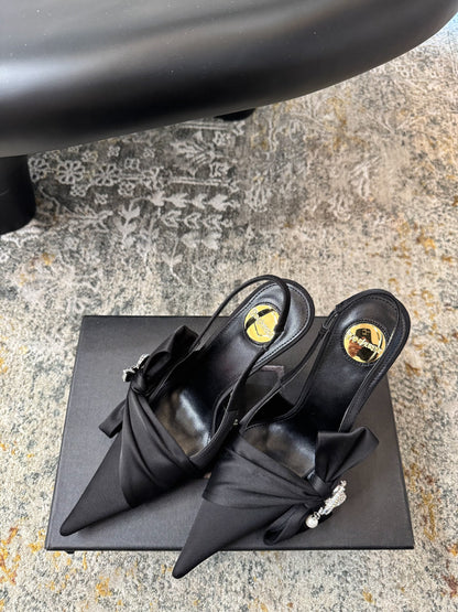 YSL 26S HEELED SLINGBACKS 100 MM IN BLACK SILK