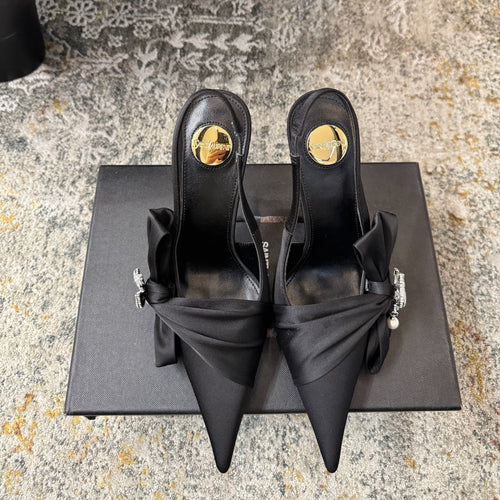 YSL 26S HEELED SLINGBACKS 100 MM IN BLACK SILK