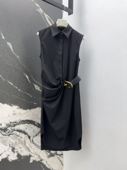 Loewe 25 Drape Sleeveless Dress Black Polyester Fiber