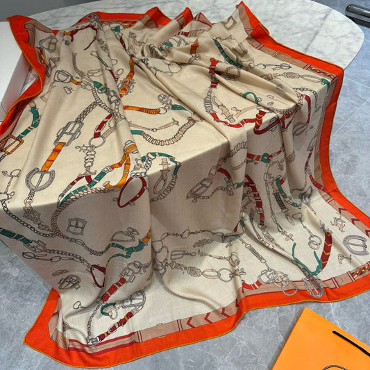 HERMES 25S SCARF 140 IN SILK CASHMERE 992007