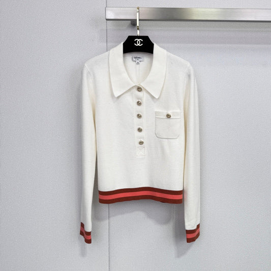 CHANEL 25S LONG-SLEEVE KNIT POLO SHIRT 590