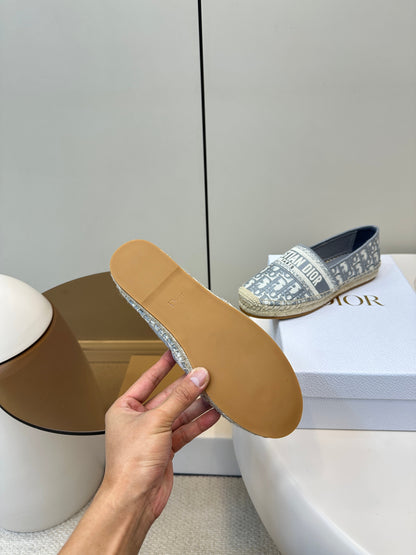 GRANVILLE ESPADRILLES FLAT 25S IN GRAY OBLIQUE EMBROIDERED COTTON