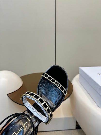HIGH HEEL 25S SANDALS 85MM IN BLACK CALFSKIN RHINESTONES STRAP