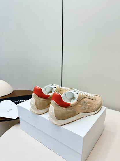 CELINE 25S RACER LOW TOP SNEAKER IN BEIGE AND LIGHT GRAY NYLON AND SUEDE