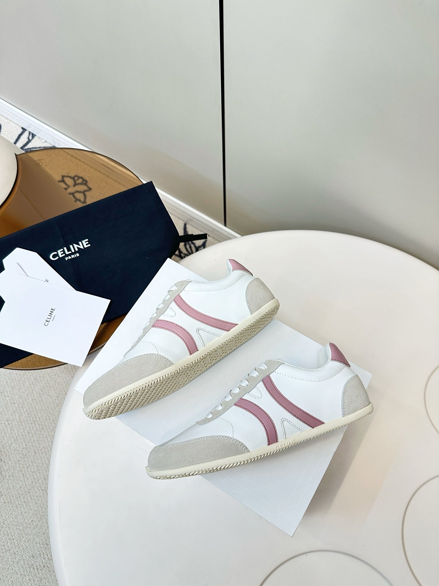 CELINE 25S JOGGER LOW LACE UP SNEAKER WITH TRIOMPHE IN WHITE GRAY SUEDE AND CALFSKIN