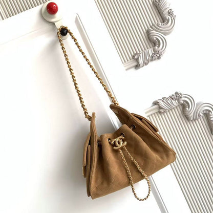 CHANEL 25S HOBO BAG 22 IN BROWN SUEDE WITH GOLD HARDWARE