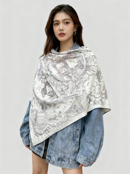 HERMES 25S SCARF 135 IN SILK CASHMERE 987502