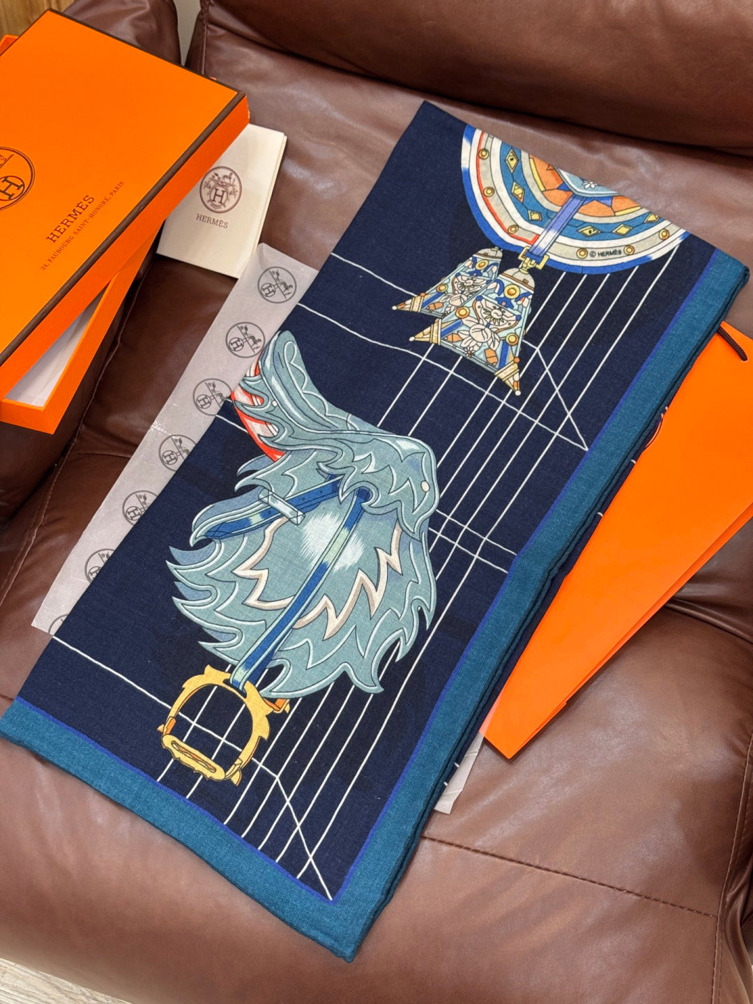 HERMES 25S SCARF 140 IN SILK CASHMERE 989486