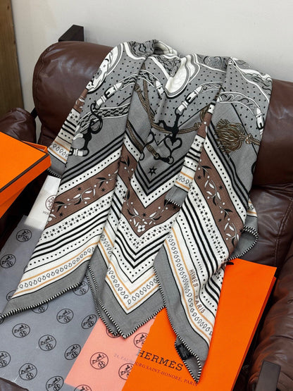 HERMES 25S SCARF 140 IN SILK CASHMERE 991678