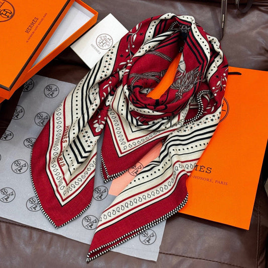 HERMES 25S SCARF 140 IN SILK CASHMERE 991679