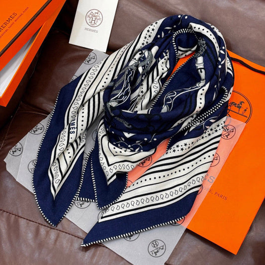 HERMES 25S SCARF 140 IN SILK CASHMERE 991681