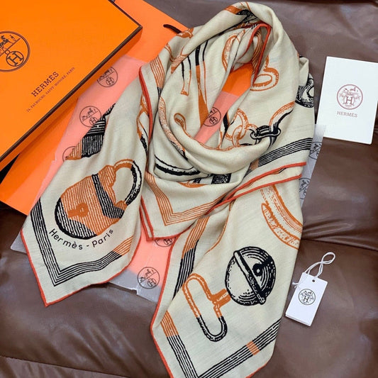 HERMES 25S SCARF 137 IN SILK CASHMERE 991692