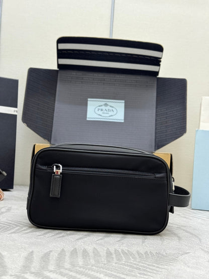 PRADA 25S CLUTCH BAG 22 IN BLACK NYLON SILVER HARDWRE