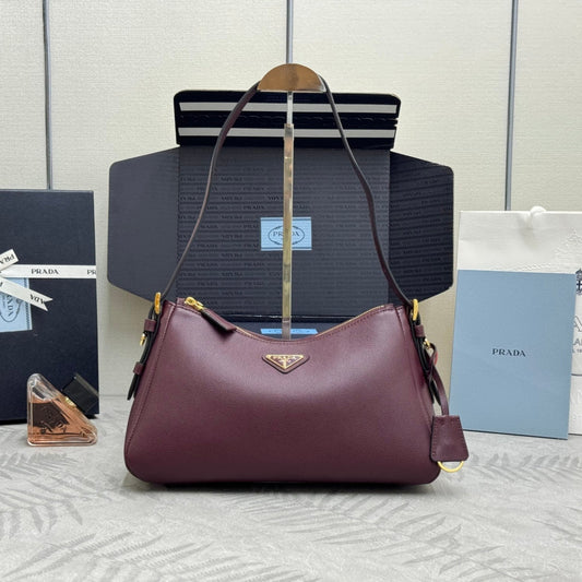 PRADA 25S AIMEE MEDIUM SHOULDER BAG 31 IN BURGUNDY CALFSKIN