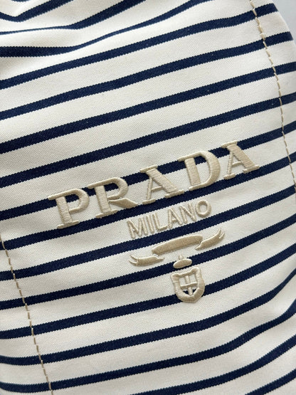 PRADA 25S DRAWSTRING BACKPACK 55 IN HORIZONTAL STRIPES CANVAS SILVER HARDWRE