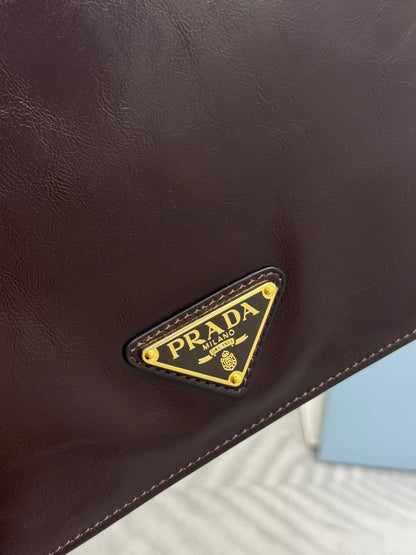PRADA 25S SHOULDER BAG 23 IN DARK BROWN CALFSKIN GOLD HARDWARE