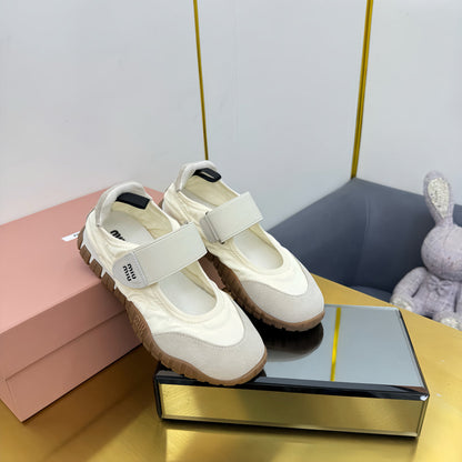BALLERINAS SHOES IN WHITE TYRE TECHNICAL FABRIC GREY SUEDE