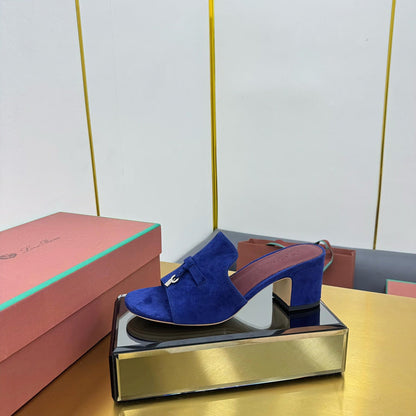 LP BLOCK HEEL SANDALS 25S IN NAVY BLUE SUEDE