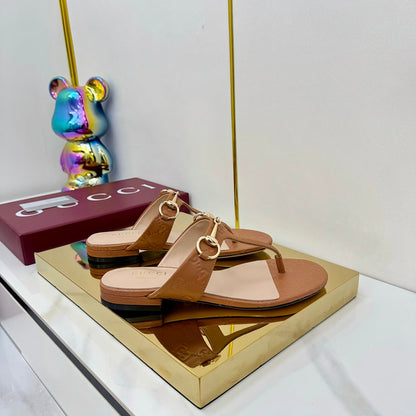 GG THONG SANDALS 25S IN BROWN LAMBSKIN WITH GOLD HARDWARE