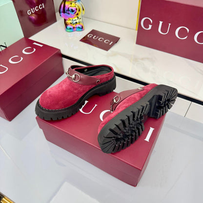 GG PLATFORM MULES 25S IN RED SUEDE
