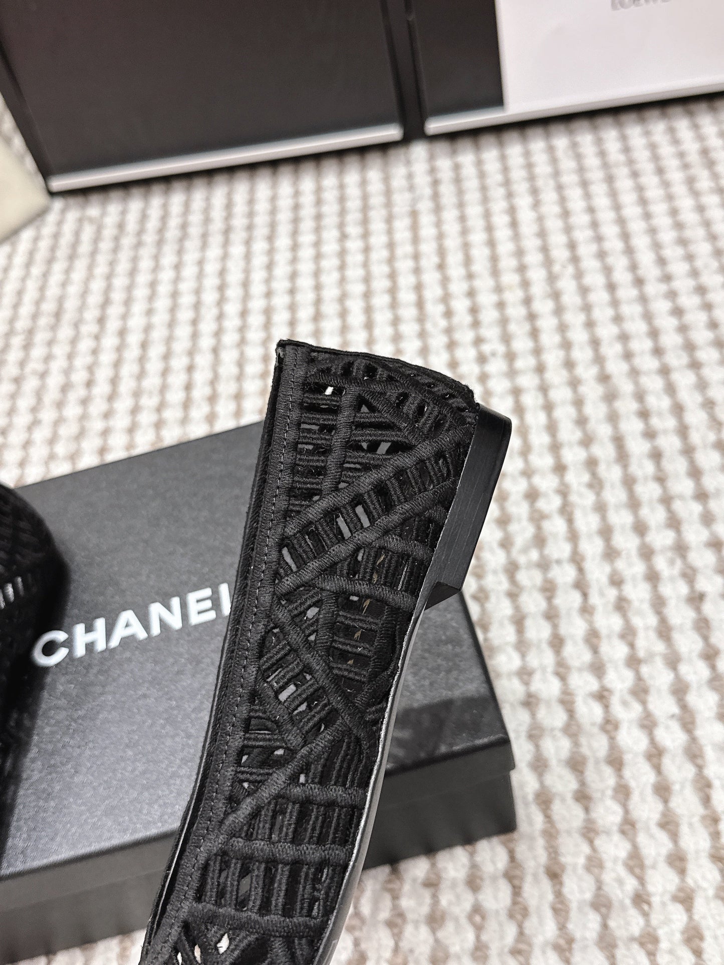 CHANEL 26S BALLET FLATS IN BLACK MESH AND FABRIC
