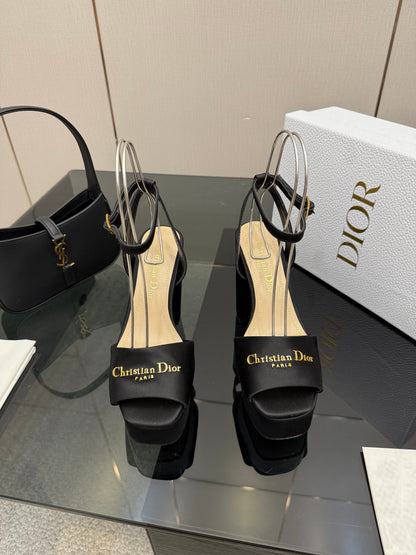 DIOR 26S HIGH HEEL SANDALS 120 MM IN BLACK SATIN