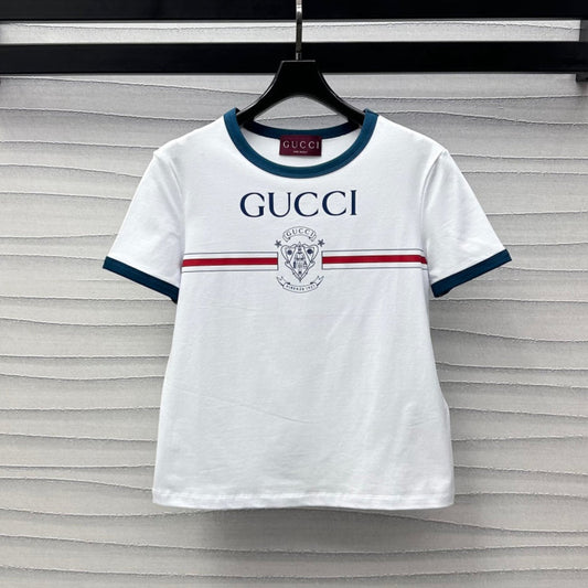 GG White Blue Cotton Jersey T-shirt With Print